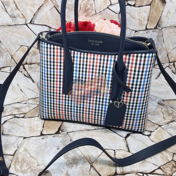 Multi Margaux Blue Plaid Satchel Kate Spade Crossbody Checkered Authentic NWT - Picture 10 of 16